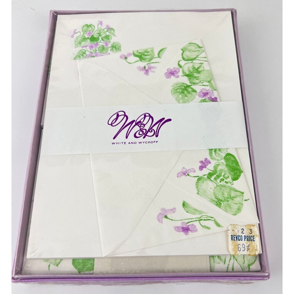 Vintage White & Wyckoff Bouquet Of Violets‎ Stationery Set 1970s